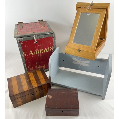 1259 - A collection of assorted vintage wooden items, to include writing boxes, vanity box with mirrored st... 