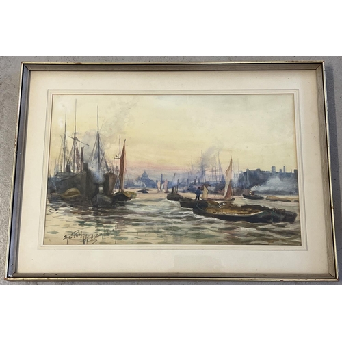 1278 - T. Hodgson Liddell, R.B.A. (Scottish, 1860-1925), watercolour of ships on the River Thames entitled ... 