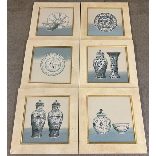 1284 - 6 framed and glazed prints of blue and white oriental ceramics. Each frame size 48 x 48cm.