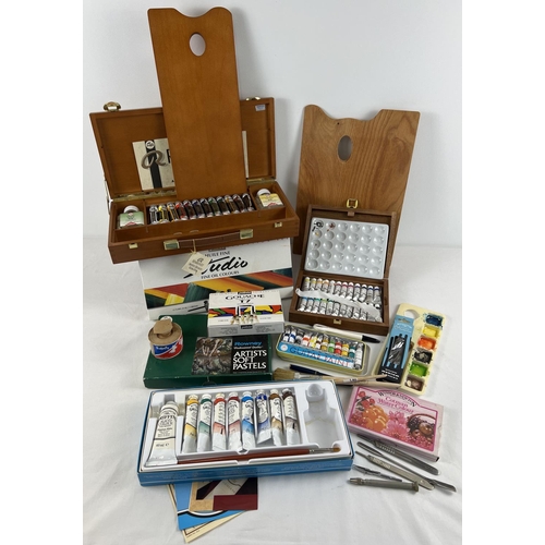 1266 - A box of assorted art supplies to include new and nearly new items. Lot includes: sealed box of Pebe... 