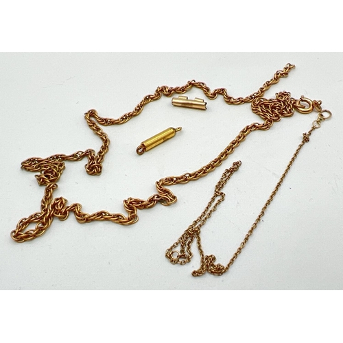 1062 - A small quantity of scrap gold chains. All test as 9ct gold. Total weight approx 4.9g.