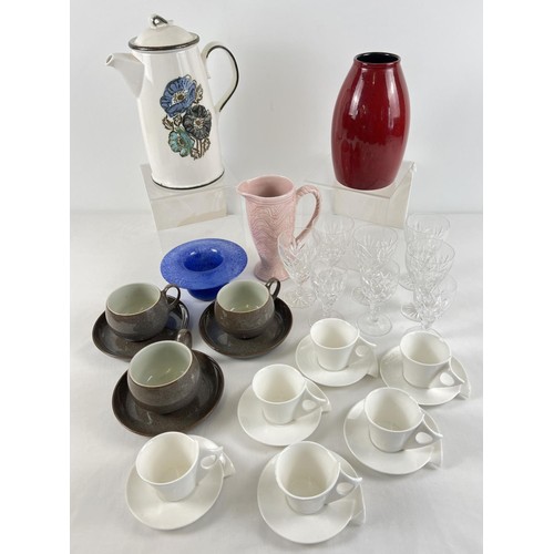 1167 - A box of assorted vintage ceramics and glass ware. To include Denby cups & saucers, Scheurich Art po... 