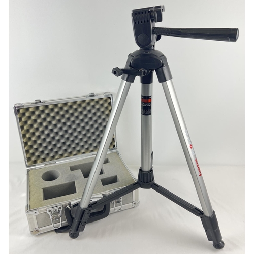 1201 - A height adjusting Hama Profile 74 camera tripod with tilting camera plate and integral level. Toget... 