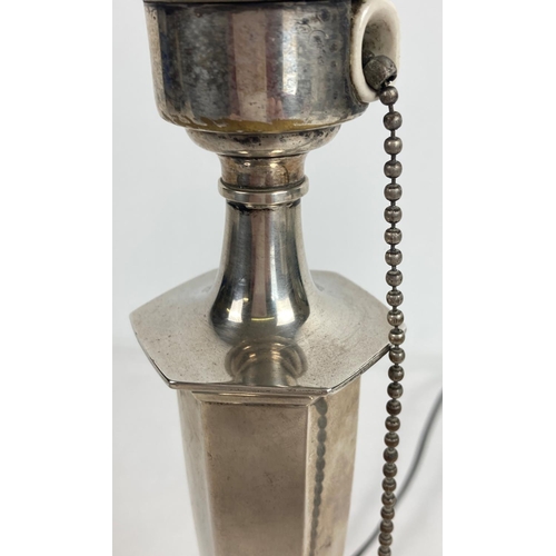 1125 - An Art Deco Silver desk lamp base with original pull cord. Hexagonal body and base with beaded detai... 