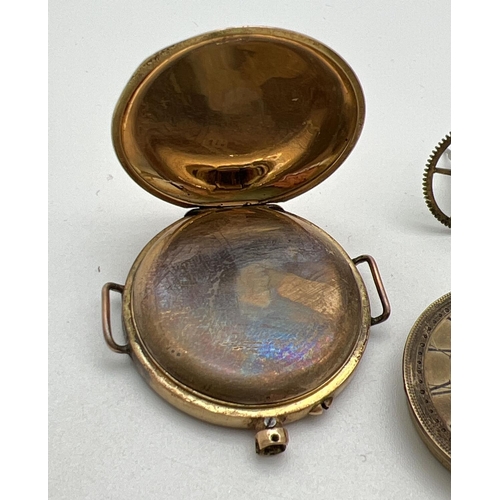 1105 - An antique 18ct gold pocket watch case with watch parts. Case has engraved initials BH to back. Worn... 