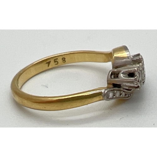 1039 - A vintage 18ct gold and diamond trilogy ring in a twist setting. With illusion design twist shoulder... 