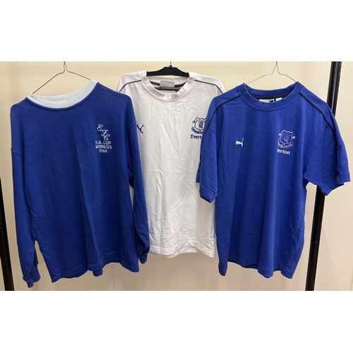 1226 - 3 Everton football club T-shirts. To include 2 Puma football shirts, size S and a blue FA cup winner... 