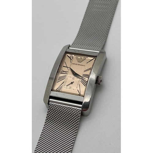 1110 - A men's AR-0154 wristwatch with stainless steel mess style strap by Emporio Armani. Square shaped ca... 