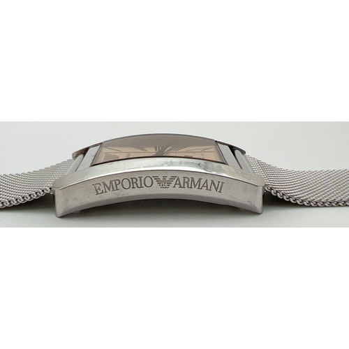 1110 - A men's AR-0154 wristwatch with stainless steel mess style strap by Emporio Armani. Square shaped ca... 