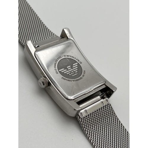 1110 - A men's AR-0154 wristwatch with stainless steel mess style strap by Emporio Armani. Square shaped ca... 