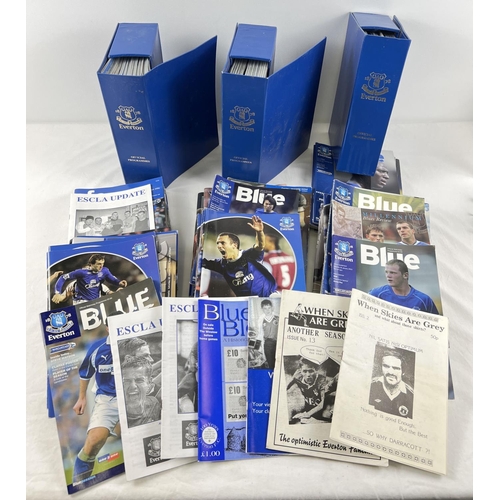 1231 - A boxed collection of 100+ Everton FC football programs of various dates from the 1990s onwards.