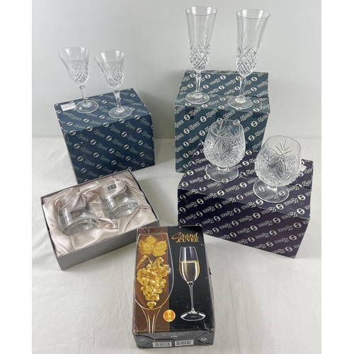 1189 - 5 boxed sets of Polish, German and Italian crystal glasses. To include: Brandy glasses, champagne fl... 