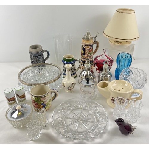 1170 - A box of assorted vintage ceramics, glass & crystal. To include: Edinburgh and Webb crystal items, c... 