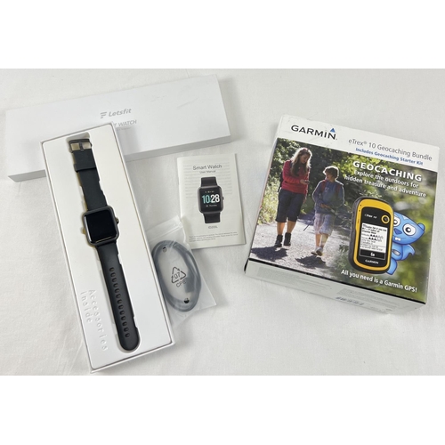 1259 - A boxed Garmin GPS eTrex 10 Geocaching bundle, to include starter kit. Together with a boxed Letsfit... 