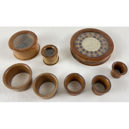 1120 - A small collection of vintage treen watchmakers glass topped parts pots and separators. Containers i... 