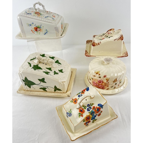 1173 - A collection of 5 assorted vintage ceramic lidded butter/cheese dishes. In varying conditions, sizes... 