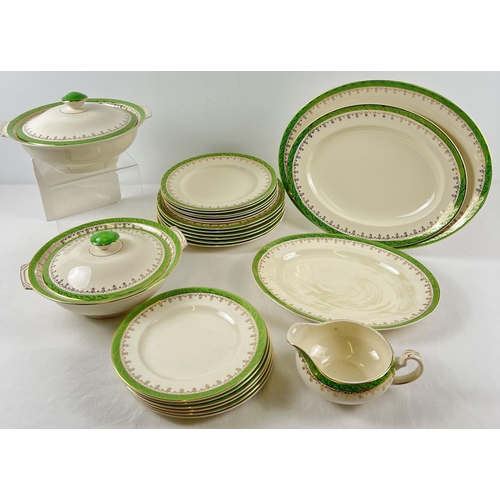 1175 - A vintage Alfred Meakin Pride of Erin pattern dinner service with green banded rim and gilt detail. ... 