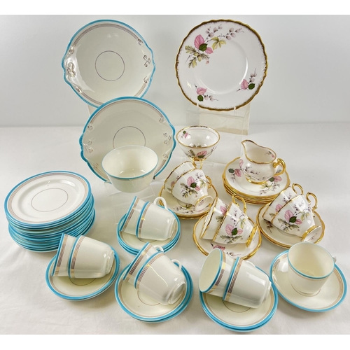 1176 - A collection of Art Deco teaware with blue band and gilt detail together with a Royal Imperial 6 set... 