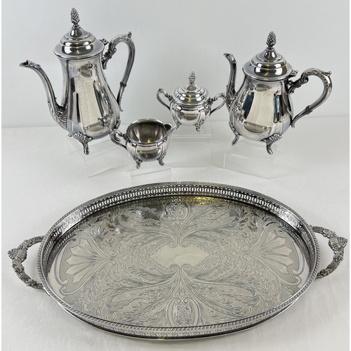 1133 - A Falstaff silver plated 2 handled oval galleried tray with a 4 piece Viners silver plated tea set.