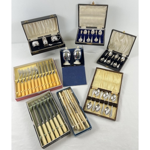 1135 - A collection of vintage boxed and cased silver plated cutlery and table ware. To include: Art Deco c... 