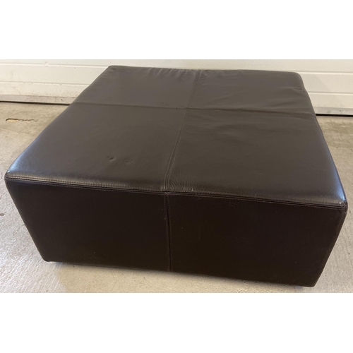 1305 - A modern brown leather very large square shaped stool, island seat. Approx. 41cm tall x 92cm².