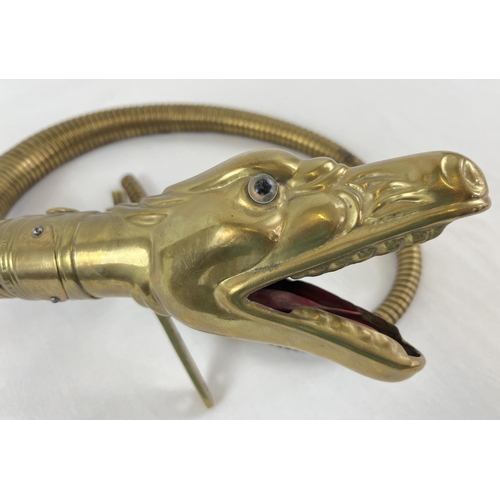 1206 - An early 20th Century brass car horn in the form of a Boa Constrictor's snake head. With graduating ... 