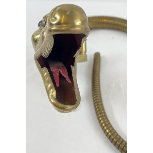 1206 - An early 20th Century brass car horn in the form of a Boa Constrictor's snake head. With graduating ... 