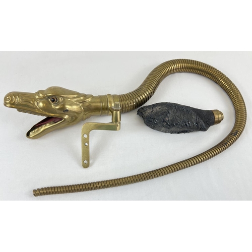 1206 - An early 20th Century brass car horn in the form of a Boa Constrictor's snake head. With graduating ... 