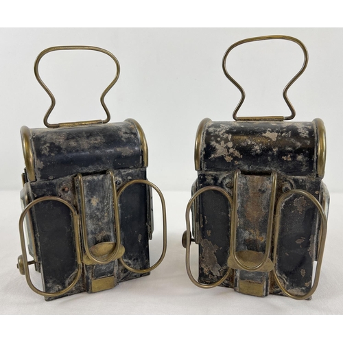 1207 - A pair of Shand Mason & Co oil powered fire engine lamps. Dome topped lamps with square shaped bodie... 