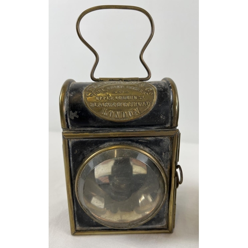 1207 - A pair of Shand Mason & Co oil powered fire engine lamps. Dome topped lamps with square shaped bodie... 