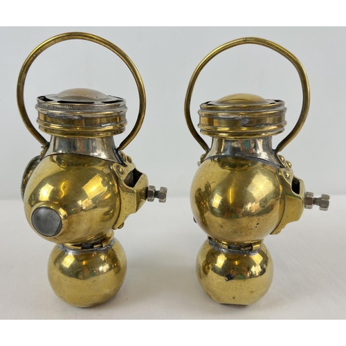 1208 - A pair of 1920's Sherwood Linley Ltd brass oil powered automobile lamps. Named to wick winders and c... 