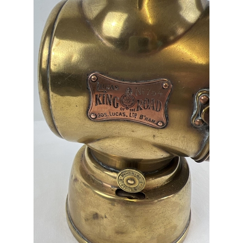 1211 - An Edwardian era Joseph Lucas Ltd King of the Road No. 754 oil powered motor car side lamp. Polished... 