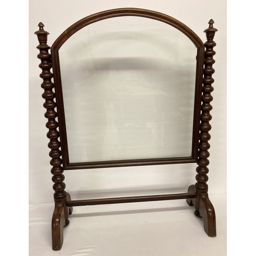 1315 - A Victorian glass panelled fire screen with chunky bobbin columns, turned finials & original glass. ... 