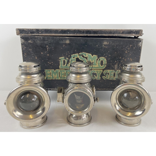 1214 - Desmo Emergency Set - a set of 3 early 20th century Desmo, Birmingham, motor car lamps. In original ... 