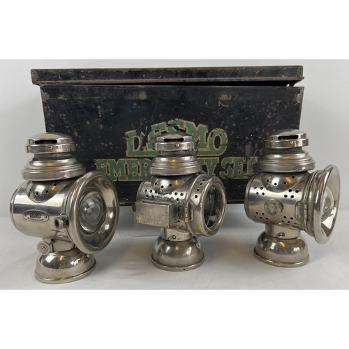 1214 - Desmo Emergency Set - a set of 3 early 20th century Desmo, Birmingham, motor car lamps. In original ... 