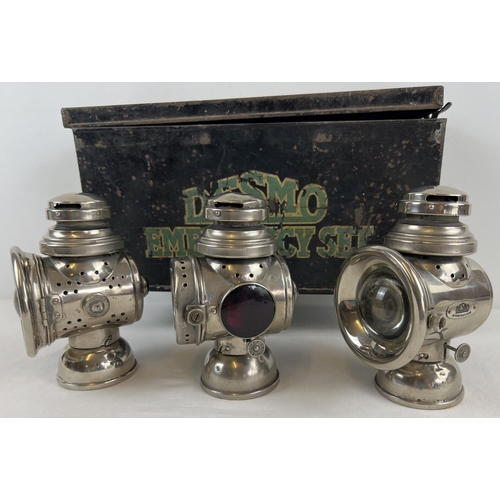 1214 - Desmo Emergency Set - a set of 3 early 20th century Desmo, Birmingham, motor car lamps. In original ... 