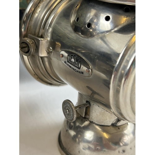 1214 - Desmo Emergency Set - a set of 3 early 20th century Desmo, Birmingham, motor car lamps. In original ... 