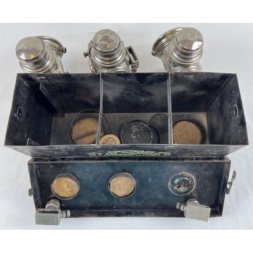 1214 - Desmo Emergency Set - a set of 3 early 20th century Desmo, Birmingham, motor car lamps. In original ... 