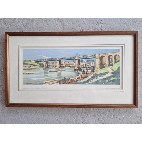 1216 - LNER carriage print, from a watercolour by Kenneth Steel; King Edward Bridge, Newcastle-Upon-Tyne. F... 