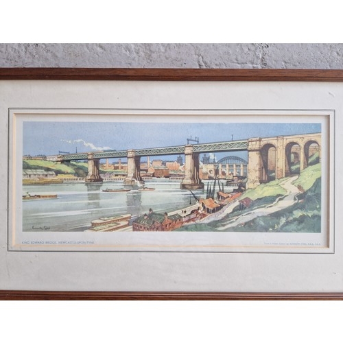 1216 - LNER carriage print, from a watercolour by Kenneth Steel; King Edward Bridge, Newcastle-Upon-Tyne. F... 