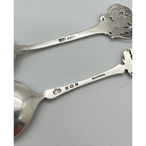 1137 - 2 antique silver souvenir spoons with enamelled crested finials to handles. One with St. George flag... 