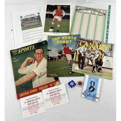 1243 - A collection of assorted vintage and more modern sport related ephemera and badges. To include: 1950... 