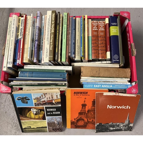 1199 - A large box of assorted books relating to Norfolk. To include books about Norwich Grammar school, No... 