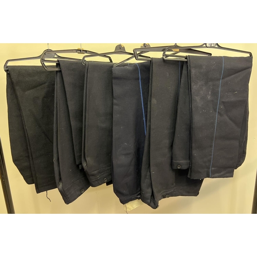 166 - 6 pairs of dark blue trousers with a blue piped leg stripe.