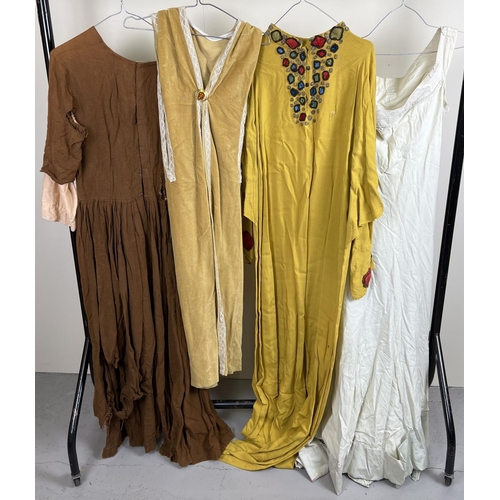 61 - 4 theatre costume medieval style long length dresses and tunics. In varying colours and designs.