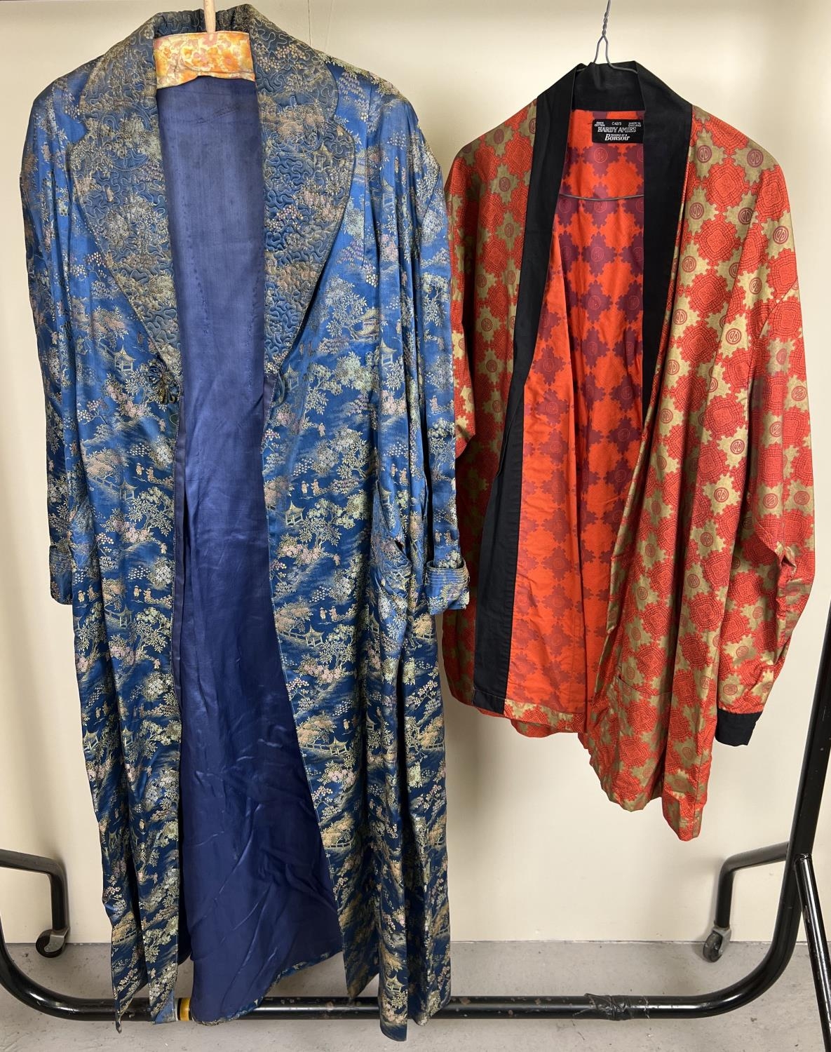 2 men's vintage oriental style house coats, to include a red and gold