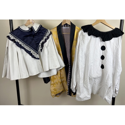 72 - 2 vintage theatre costume jackets together with a Pierrot clown costume.