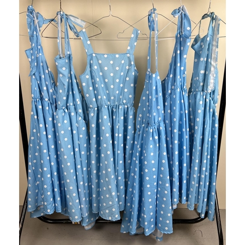 88 - 6 matching blue polka dot dresses, 5 of halter neck design.