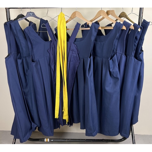 89 - 9 theatre costume adult sized blue school uniform pinafore dresses.