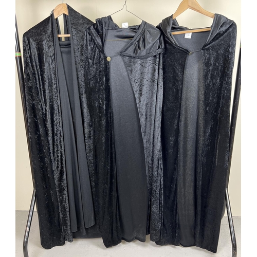 93 - 3 black velvet theatre costume long capes.